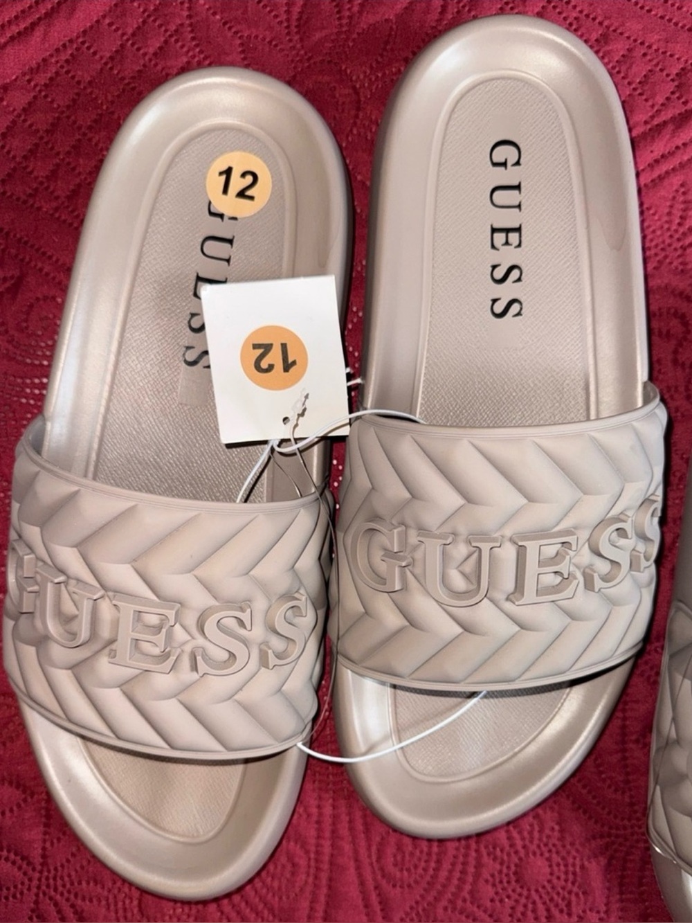 GUESS  Logo Slide Sandals in Beige Taupe